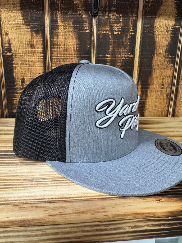 New Gray Hat with Black Back / White Yard Pimp Raised Stitching