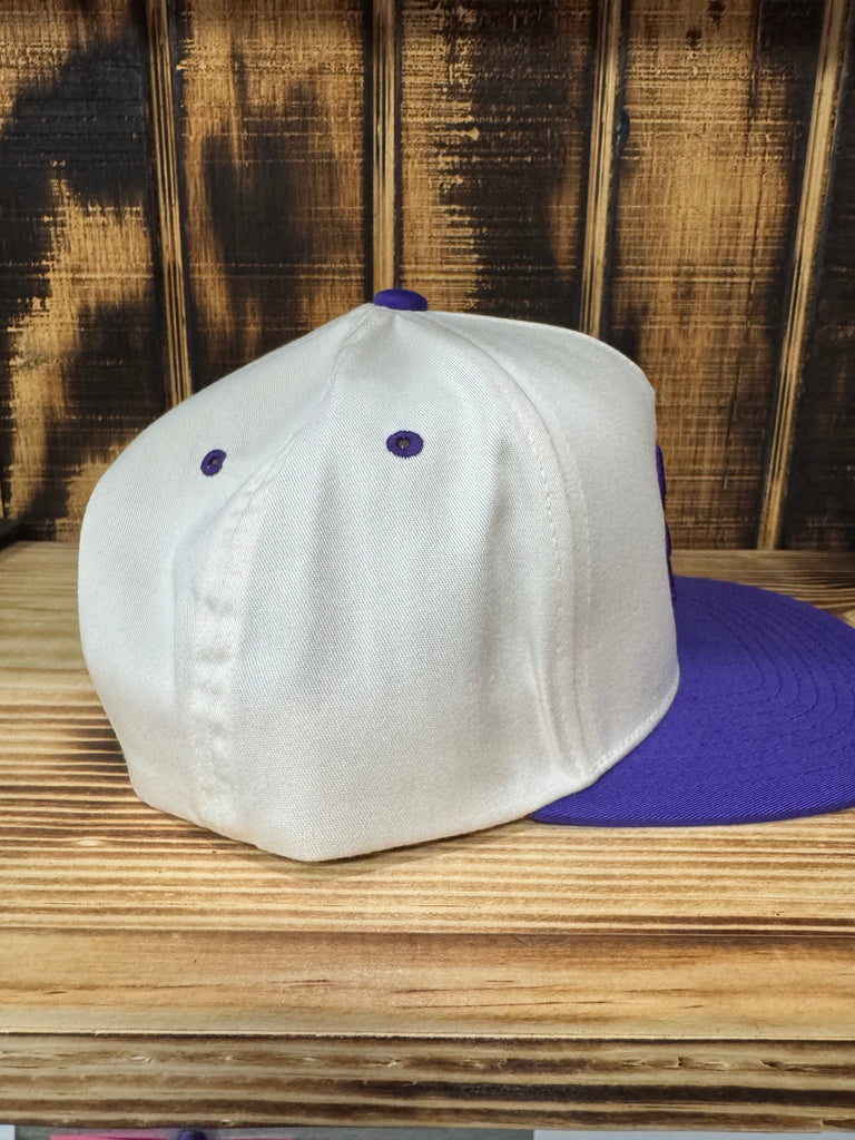 New White / Purple Yard Pimp Hat w/ Raised Purple Letters
