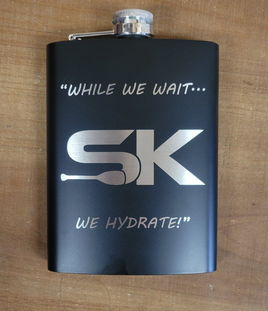 SK " While we Wait, we Hydrate" Logo Drinking Flask 8OZ